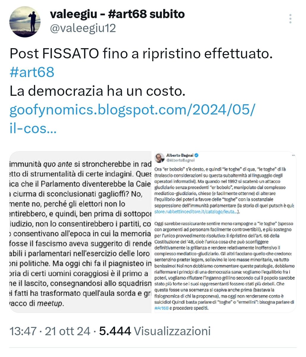 valeegiu12's tweet photo. Invece di un #vaffaday bisogna organizzare un #art68day.
Intanto fissare sul profilo come tanti già hanno fatto.
#art68subito
https://t.co/HQPYMbEZD0 https://t.co/nS4W7I1FYb