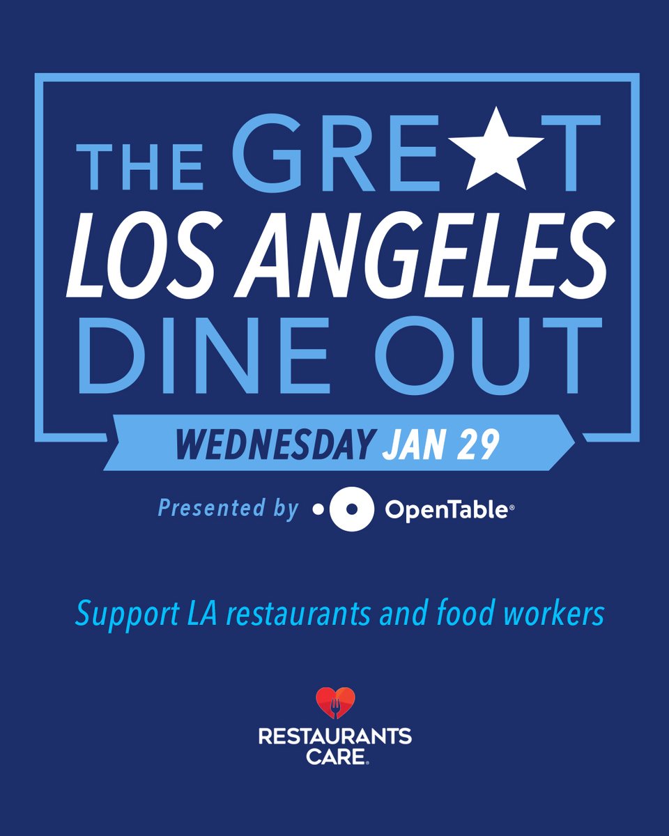 #TheGreatLosAngelesDineOut (@thegatakeout) on Twitter photo Tomorrow 1/29 is #TheGreatLosAngelesDineOut! Help LA restaurants & workers impacted by the fires: It's easy! 📷 Snap a pic of your food order on Wed 1/29 🤳 Post and use this hashtag 💰 For every post, our sponsors will donate $5 (up to $85K!) to <a href="/RestaurantsCare/">Restaurants Care</a> Tomorrow 1/29 is #TheGreatLosAngelesDineOut! Help LA restaurants & workers impacted by the fires: It's easy! 📷 Snap a pic of your food order on Wed 1/29 🤳 Post and use this hashtag 💰 For every post, our sponsors will donate $5 (up to $85K!) to <a href="/RestaurantsCare/">Restaurants Care</a>