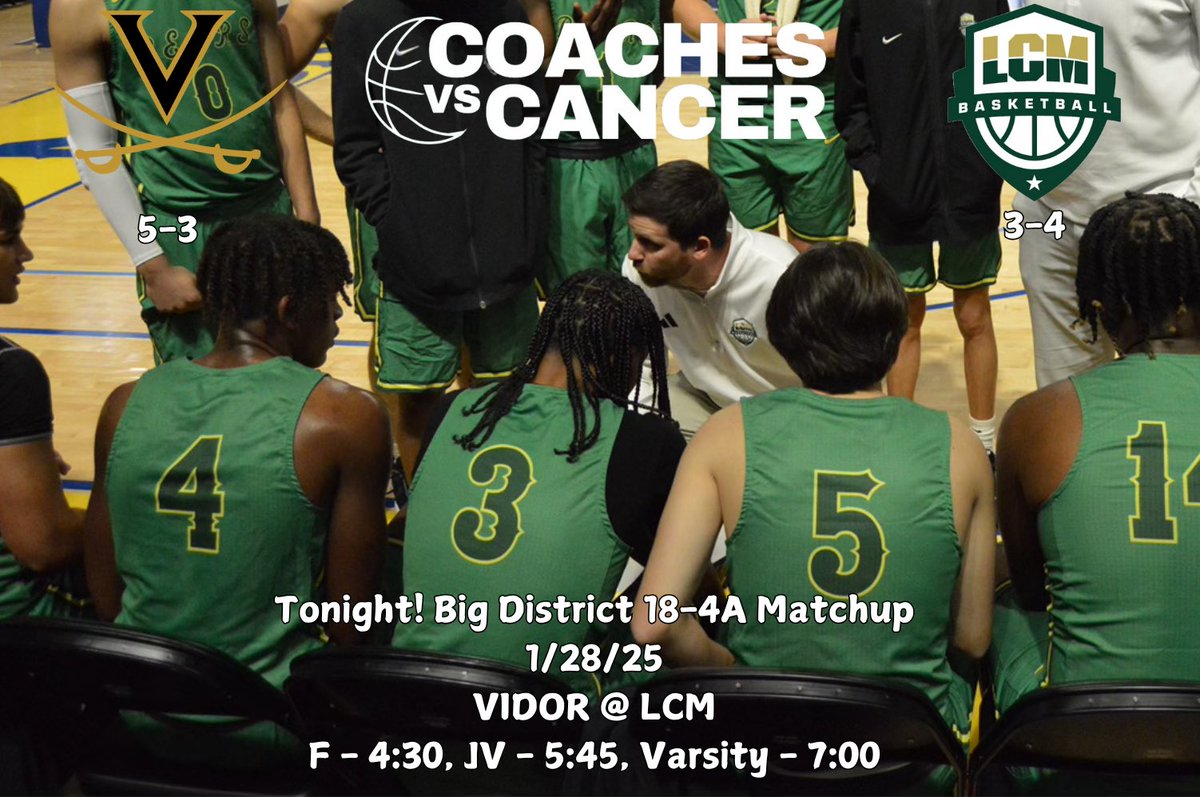 Big district game tonight, and it's Coaches vs Cancer Night! There will be a limited number of t-shirts, ribbons, and spots on the media table for sale as well. All proceeds will be going to the American Cancer Society. Come out and watch a big game, and support a great cause!