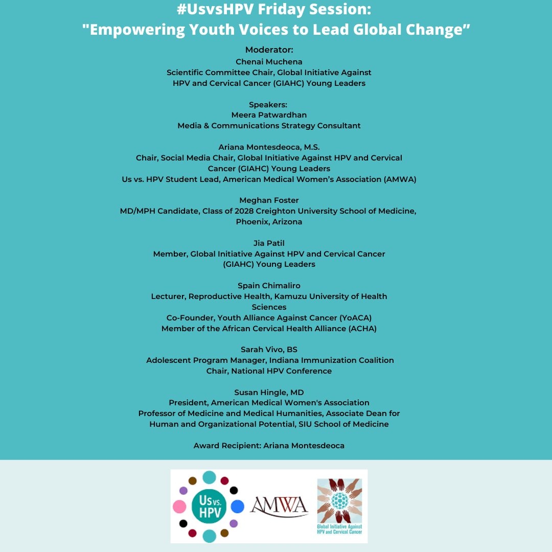 GIAHC's tweet photo. Tomorrow, Sarah Vivo, Chair of the @nhpvconference &amp; Adolescent Program Manager, @VaccinateIN discusses "2025 National HPV Conference" @AMWADoctors 
Join free #UsvsHPV discussion 12-1PM ET- Fri, Jan 31.  Register now: https://t.co/gfyFZuF9wk https://t.co/g4T8AewbJ3