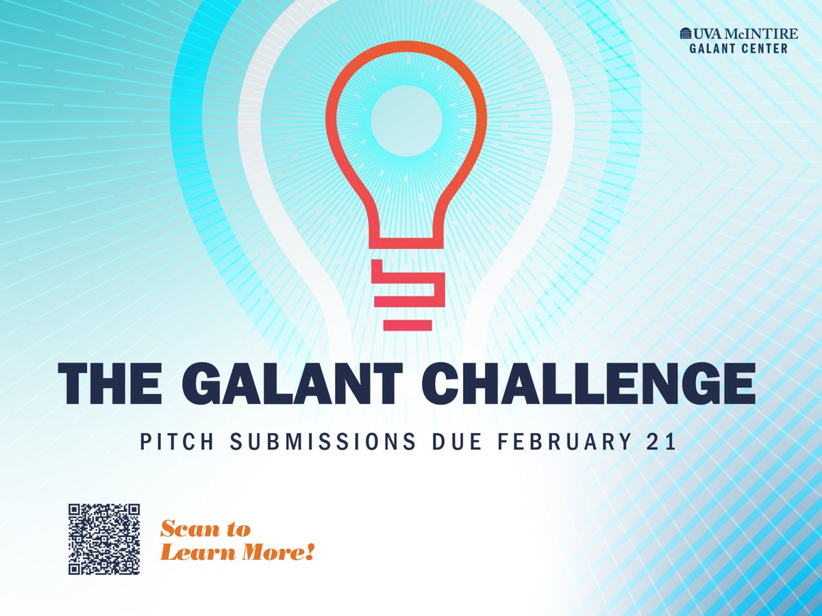 Do you have a compelling seed through Series A round venture? Are you seeking investors to take it to the next level? Submit your pitch to the 2025 Galant Challenge!

Entrepreneurs and founders from the UVA community are invited to participate in the Ga... commerce.virginia.edu/centers/galant…