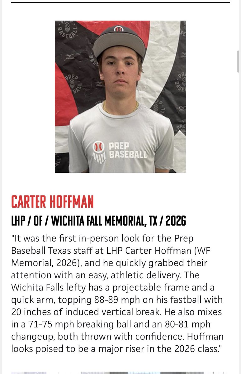 carter (@carter_hoffman2) on Twitter photo grateful for the nod on the directors list. thank you to <a href="/PrepBaseball_TX/">Prep Baseball Texas</a> <a href="/PBRGowins/">Brandon Gowins</a> excited for a great season with <a href="/mavball/">Memorial Mavericks Baseball</a> grateful for the nod on the directors list. thank you to <a href="/PrepBaseball_TX/">Prep Baseball Texas</a> <a href="/PBRGowins/">Brandon Gowins</a> excited for a great season with <a href="/mavball/">Memorial Mavericks Baseball</a>