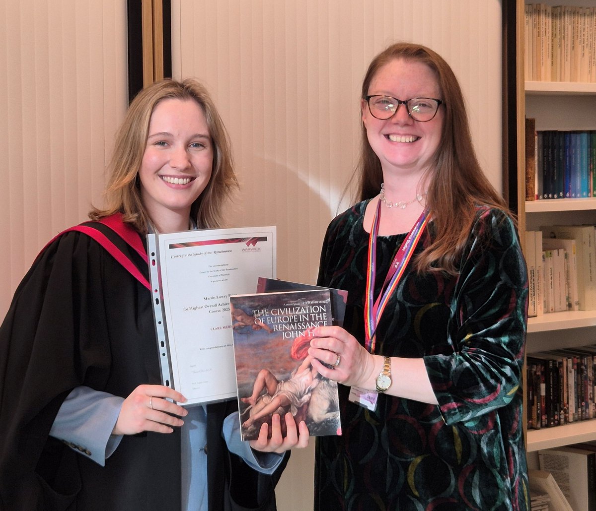 Renaissance Studies (@renwarwick) on Twitter photo Congrats to Clare Merrick, our taught PG student, who was recently awarded both the Martin Lowry Prize for highest overall achievement & the Sir John Hale Prize for best dissertation. Pictured with <a href="/RenWarwick/">Renaissance Studies</a>'s Director, Prof. Tess Grant. Well done Clare, we're v proud of you!! Congrats to Clare Merrick, our taught PG student, who was recently awarded both the Martin Lowry Prize for highest overall achievement & the Sir John Hale Prize for best dissertation. Pictured with <a href="/RenWarwick/">Renaissance Studies</a>'s Director, Prof. Tess Grant. Well done Clare, we're v proud of you!!