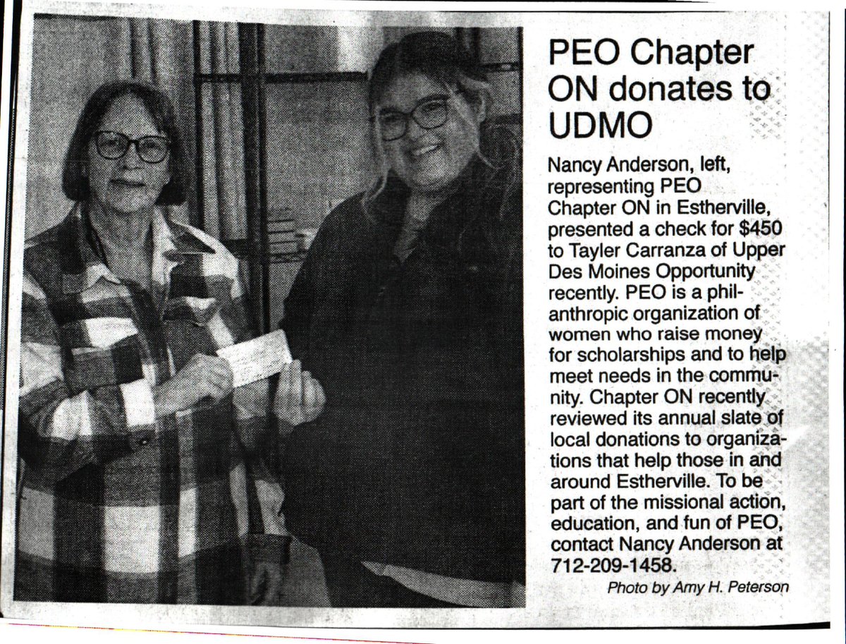 UDMO_CAA's tweet photo. The Emmet County Outreach office would like to thank PEO Chapter ON for their donation of $450. We greatly appreciate your support! Thanks again! https://t.co/EavwZXGyPt