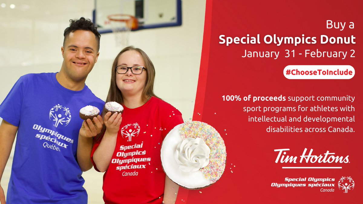 The Special Olympics Donut in support of <a href="/SpecialOCanada/">Special Olympics Canada</a> is back at @timhortons this weekend! 

100% of the proceeds will help athletes with intellectual and developmental disabilities participate in Special Olympics daily community sport programs 🙌 #ChooseToInclude