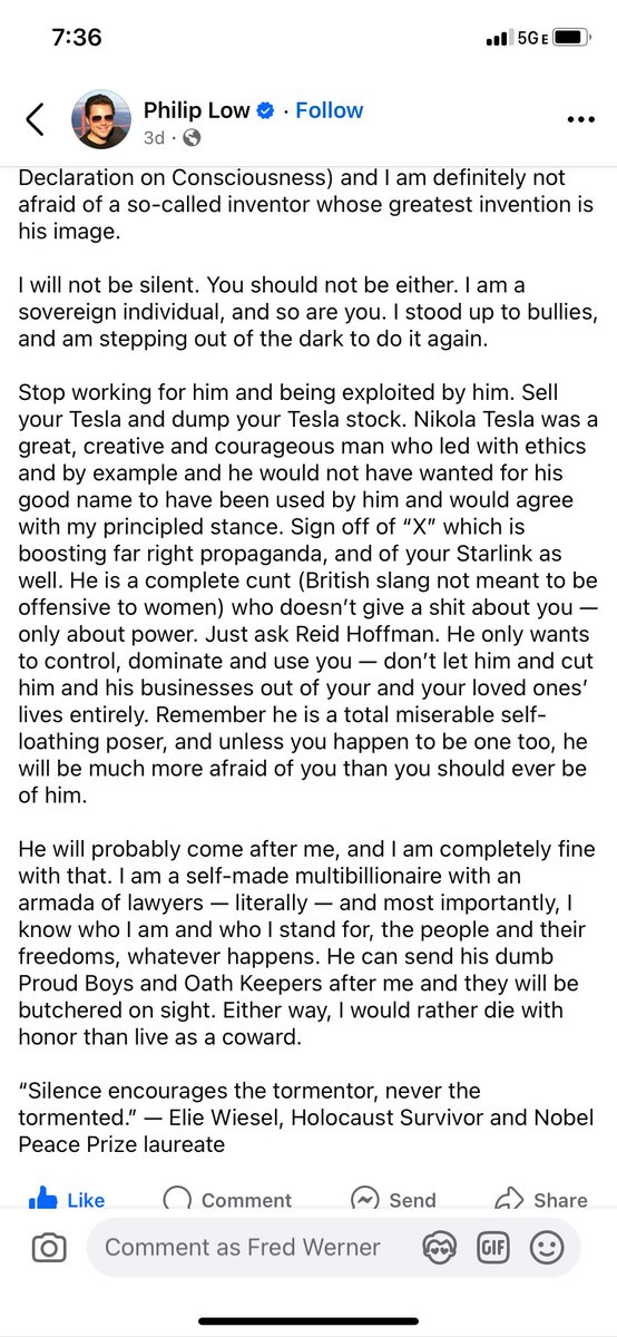 SustainableFred's tweet photo. And here's the rest of the post from Musk's former friend, explaining who Elon Musk is, how/why he's manipulating people to expand his own wealth &amp; power, and why he did 2 obviously Nazi salutes even though he's not a Nazi. https://t.co/EDMrcsU9Re