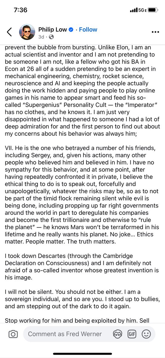 SustainableFred's tweet photo. And here's the rest of the post from Musk's former friend, explaining who Elon Musk is, how/why he's manipulating people to expand his own wealth &amp; power, and why he did 2 obviously Nazi salutes even though he's not a Nazi. https://t.co/EDMrcsU9Re