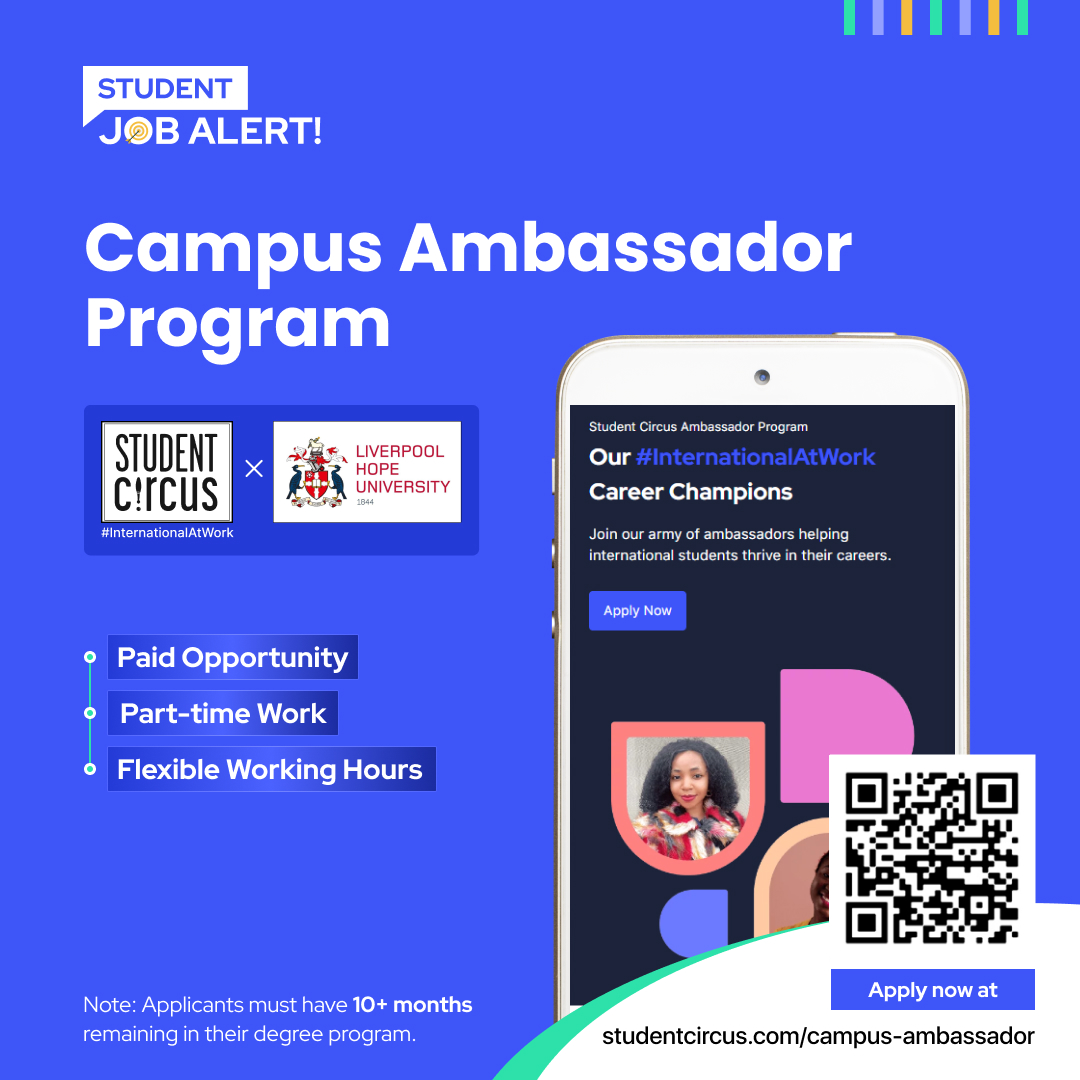 🌐STUDENT CIRCUS 🌐 
Are you an international student looking for part time work? Check out the Campus Ambassador Program by @studentcircusuk 🌍
Sign up to learn more 🎓