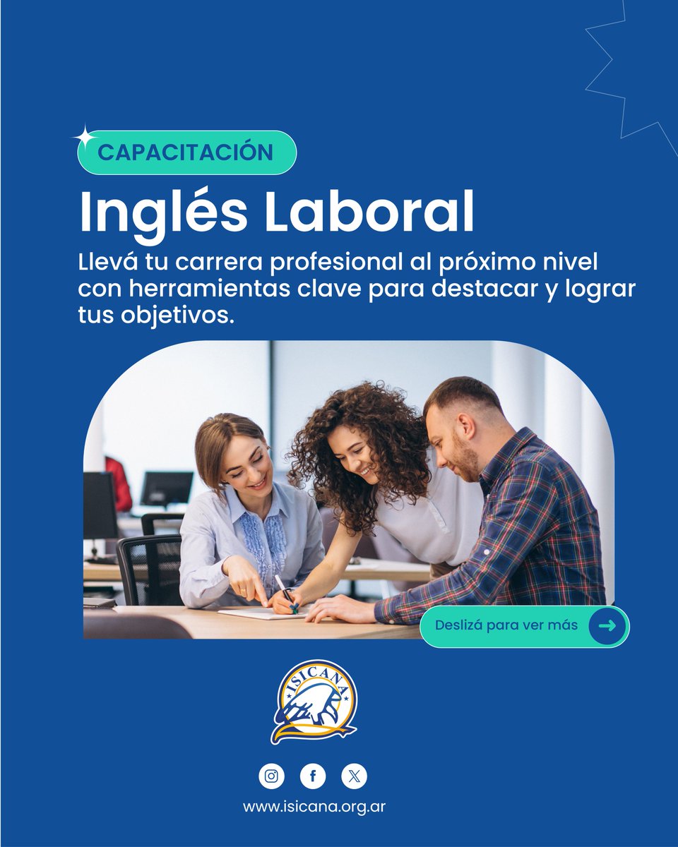 isicana's tweet photo. Capacitación en Inglés Laboral 💼
¡Llevá tu carrera profesional al próximo nivel con herramientas clave para destacar y lograr tus objetivos. ¡Es tu momento de abrirte al mundo!

¡Consultá por descuentos corporativos! 
Más información: WhatsApp +54 387-5601045 https://t.co/kpHT87YyAr