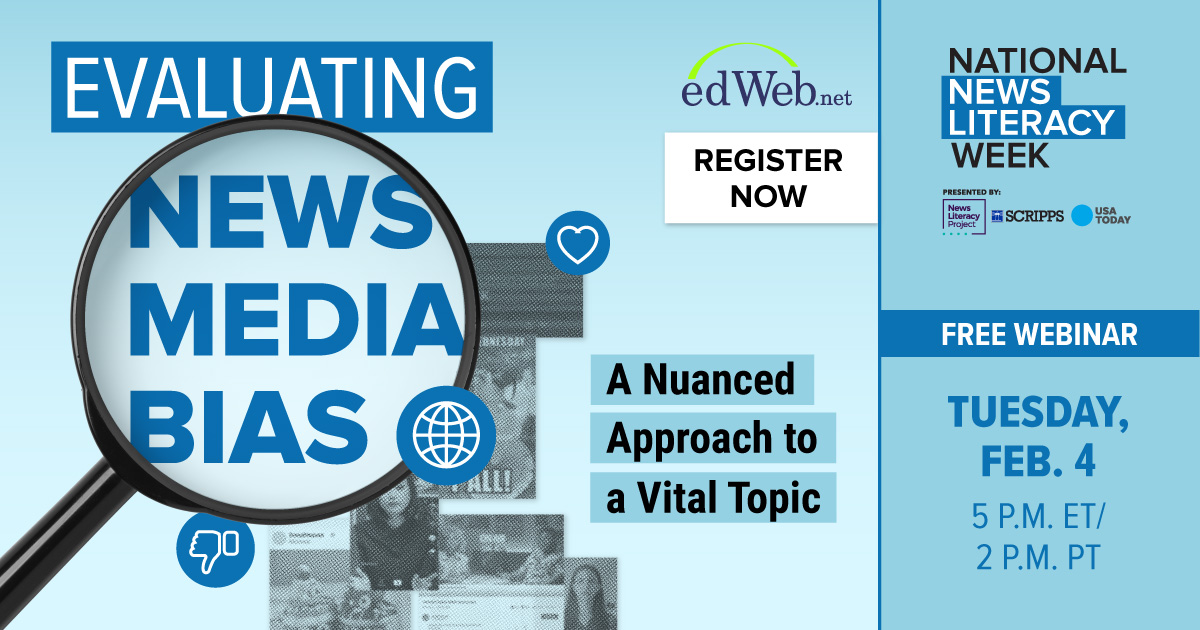 We're 7️⃣ days away from the 1st event of National #NewsLiteracyWeek!

🔎 Join us next Tuesday, Feb. 4, to learn about news media bias in ways that empower students to meaningfully evaluate the fairness &amp; impartiality of news coverage.

🔗 Sign up for FREE: bit.ly/Feb4NLP