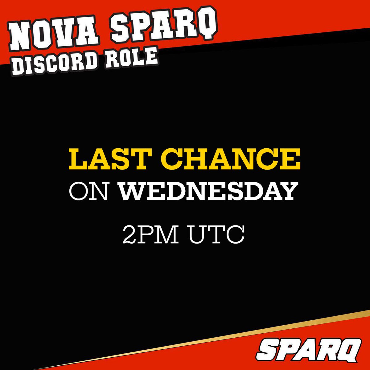 Final call.

Nova Sparq role locks on Wednesday, 2 PM UTC.

Claim your place on Discord before it's gone.
