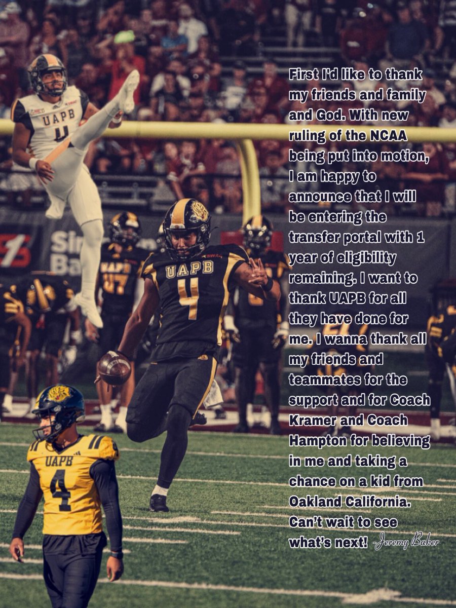 With new information coming out about the NCAA and their junior college ruling, I am happy to announce that I will be hitting the portal with 1 year of eligibility left as a grad transfer! Thank you UAPB for everything. Can’t wait to see what’s next…❤️ #football #punter #punt