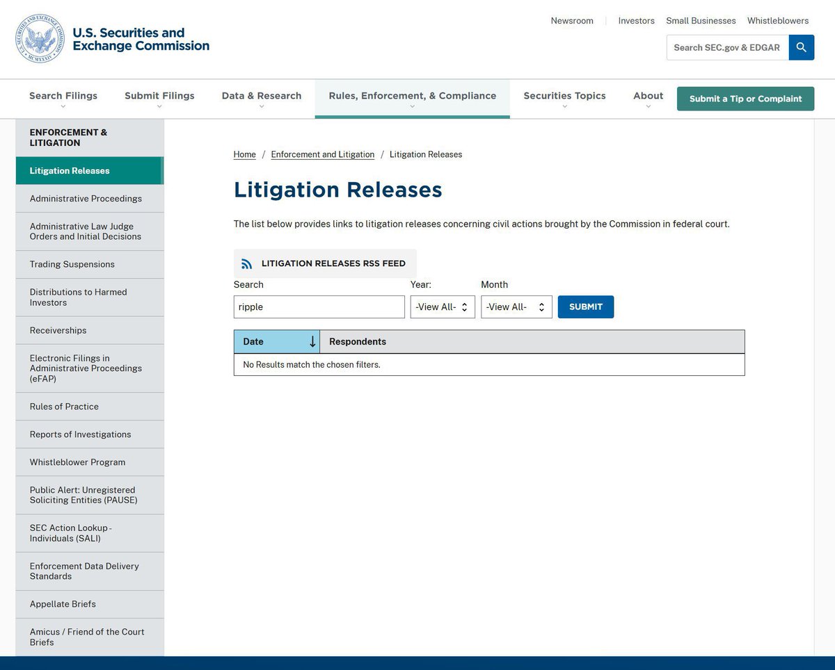 AshCrypto's tweet image. BREAKING: 

RIPPLE AND THE CIVIL ACTIONS
AGAINST IT HAVE BEEN DELETED 
FROM THE 🇺🇸 U.S. SEC WEBSITE.

LAWSUIT AGAINST $XRP OVER ?? 

IF TRUE, THIS IS GIGA BULLISH !!