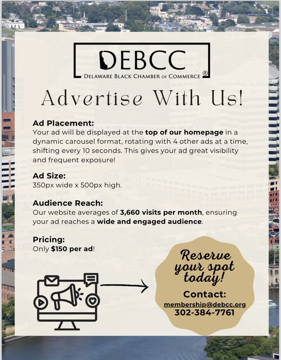 Get your brand in front of a wide &amp; engaged audience by advertising on our website! 
Ad Placement: Your ad will be featured at the top of our homepage in a dynamic carousel format—rotating with 4 other ads every 10 seconds. Maximum visibility, constant exposure!
