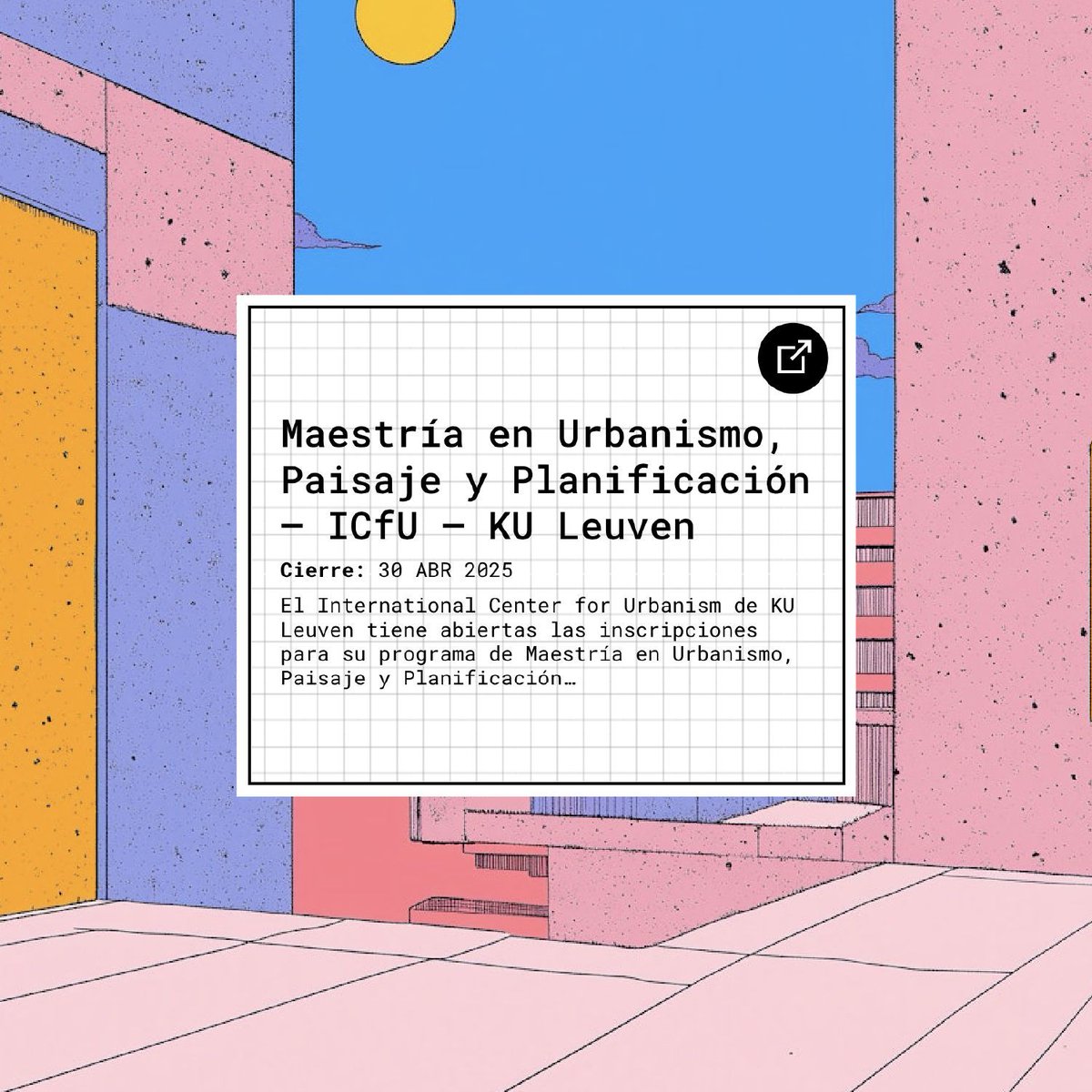 ArqDisUA's tweet photo. #ClasificadosARQDIS | KU Leuven abre inscripciones para su programa de Maestría en Urbanismo, Paisaje y Planificación. Conoce los detalles en 👉 https://t.co/uFOQAk5VJF https://t.co/kb48yilOFq