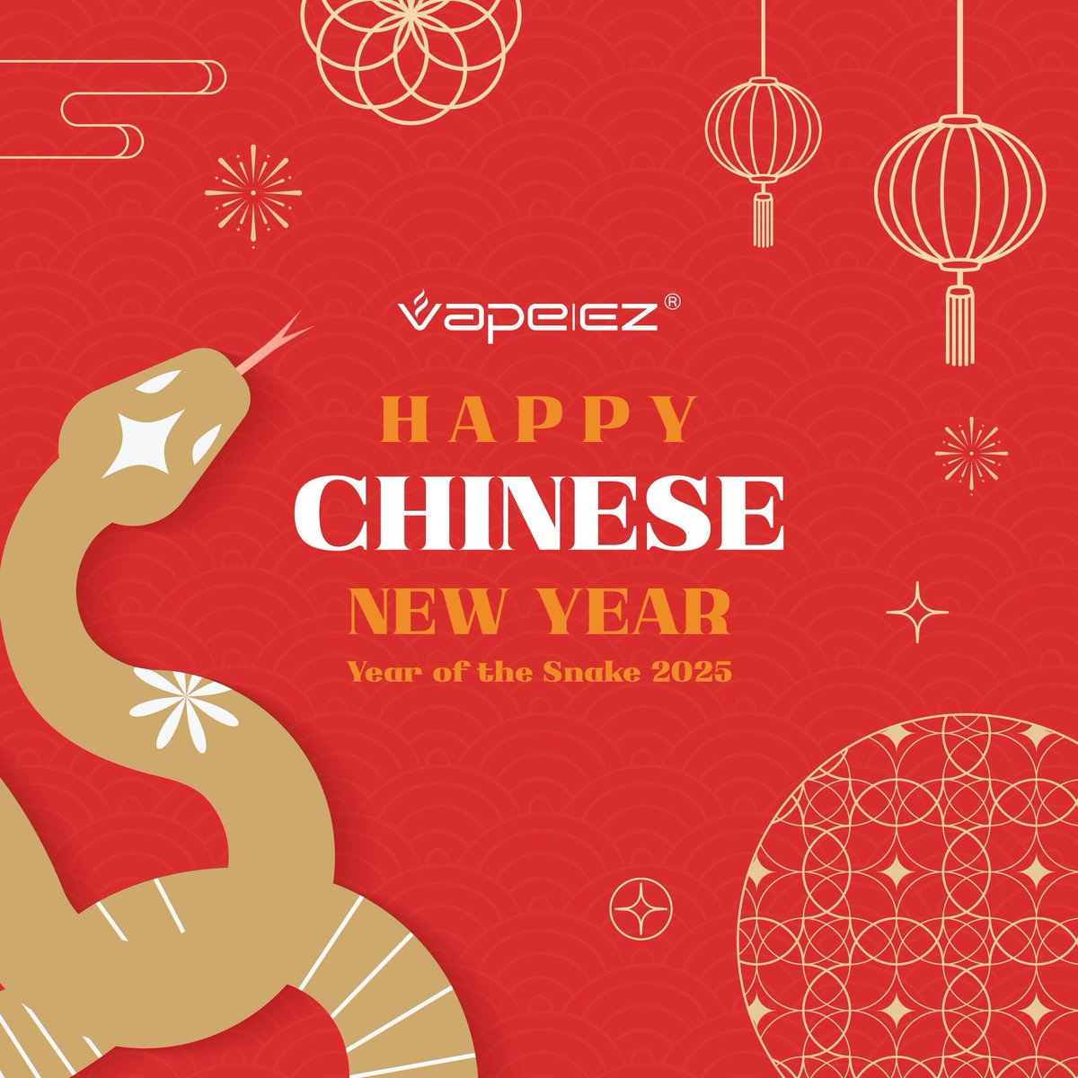 VapeEZ5's tweet photo. Happy Chinese New Year! VapeEZ sends our warmest greetings to all celebrating this festival around the world. We wish you and your families prosperity, health, and happiness in the Year of the Snake!🐍 

#vapeez #yearofthesnake #lunanewyear2025 #chinesenewyear #cny #traditional https://t.co/yuH6MOy0Vt