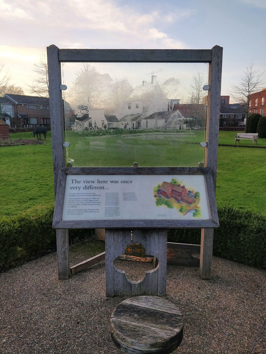 In certain lights, this old view of our gardens really comes to life!

You'll find this panel just in front of our allotment and it shows how the farm buildings that were once in the grounds of Ordsall Hall would have looked!

#interactivemuseum #ordsallhall #ordsallhallgardens