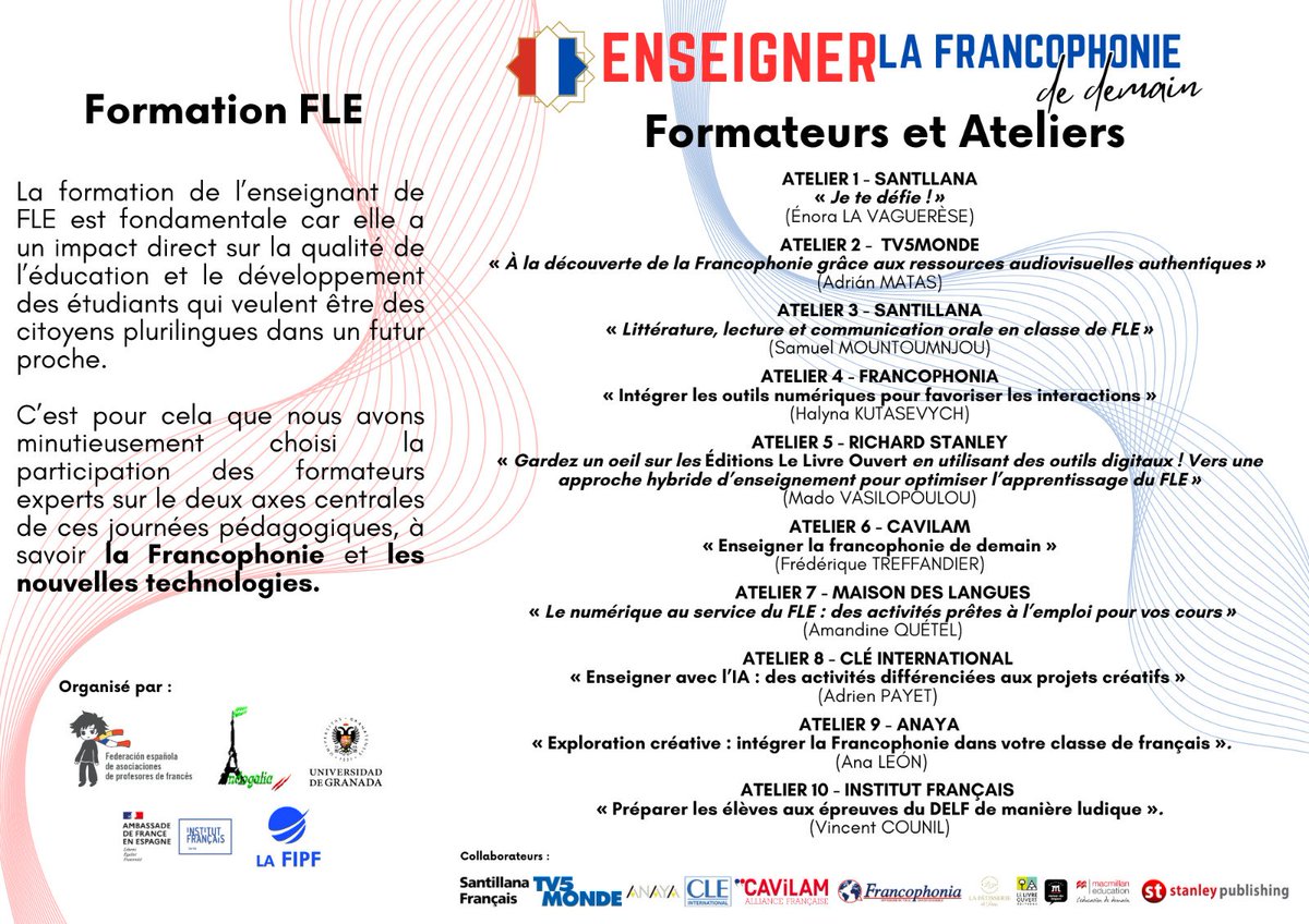 Programme de Journées nationales pédagogiques à Grenade (28 et 29 Mars)
 #feapf #FLE #segundalenguaextranjera #lafrancophoniededemain #journeesfle