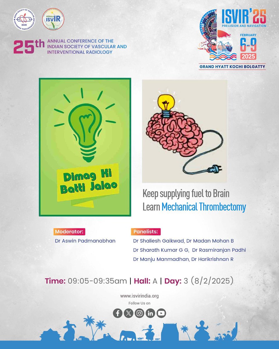 ISVIRIndia's tweet image. Fuel your knowledge, fuel the brain!  Join us at ISVIR 25 to master Mechanical Thrombectomy and make a lasting impact in stroke care.

Visit our website to know more : isvirindia.org/ISVIR2025

#ISVIR25 #MechanicalThrombectomy #StrokeManagement #BrainHealth”