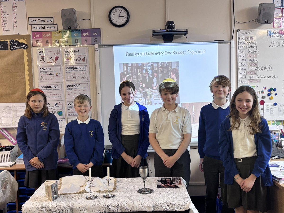 What a fabulous day Year 1 to Year 6 have had learning all about different aspects of Judaism. Here our some of year 6 children wearing a Kippah. #InterFaithWeek #StThomasRE