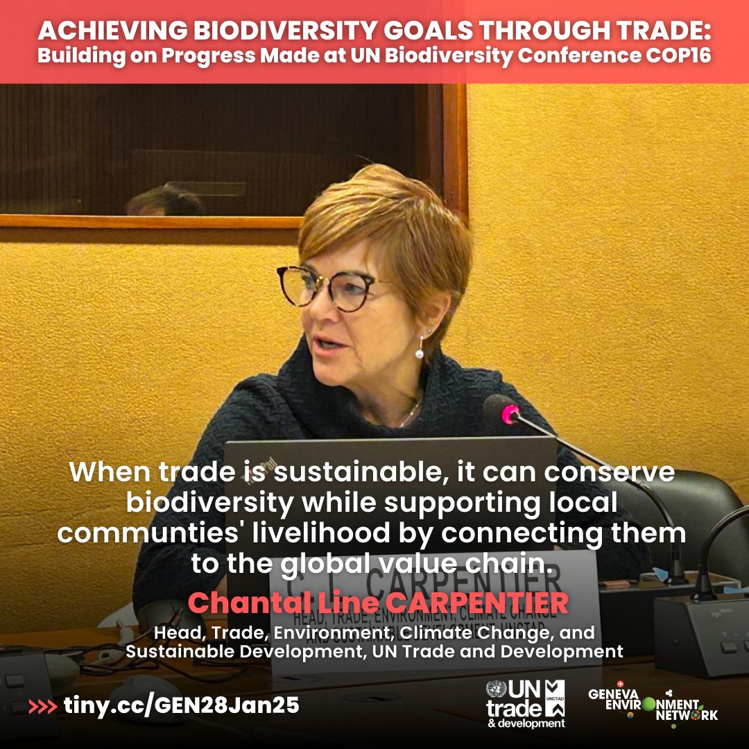 GENeva Environment Network (@genetwork) on Twitter photo <a href="/UNBiodiversity/">UN Biodiversity</a> <a href="/UNCTAD/">UN Trade and Development</a> <a href="/CITES/">CITES</a> <a href="/BrazilWTO/">Mission of Brazil to the WTO 🇧🇷</a> <a href="/wto/">WTO</a> <a href="/ungreeneconomy/">UN Green Economy</a> <a href="/UNCTAD_BioTrade/">UN Trade & Development BioTrade Initiative</a> <a href="/MisionColUNOG/">Colombia en Ginebra 🇨🇴🇨🇭🇺🇳</a> <a href="/luzmadelamora/">Luz María de la Mora</a> @AliAsadNaqvi3 <a href="/UNEP/">UN Environment Programme</a> <a href="/AsadNaqvi9/">Asad Naqvi</a> Chantal Line Carpentier of <a href="/UNCTAD/">UN Trade and Development</a> shares the Biotrade initiative can provide incentives for conservation, create jobs, increasevisibility of role of trade in addressing biodiversity loss, and promote benefit sharing showing how #trade can work for nature. <a href="/UNBiodiversity/">UN Biodiversity</a> <a href="/UNCTAD/">UN Trade and Development</a> <a href="/CITES/">CITES</a> <a href="/BrazilWTO/">Mission of Brazil to the WTO 🇧🇷</a> <a href="/wto/">WTO</a> <a href="/ungreeneconomy/">UN Green Economy</a> <a href="/UNCTAD_BioTrade/">UN Trade & Development BioTrade Initiative</a> <a href="/MisionColUNOG/">Colombia en Ginebra 🇨🇴🇨🇭🇺🇳</a> <a href="/luzmadelamora/">Luz María de la Mora</a> @AliAsadNaqvi3 <a href="/UNEP/">UN Environment Programme</a> <a href="/AsadNaqvi9/">Asad Naqvi</a> Chantal Line Carpentier of <a href="/UNCTAD/">UN Trade and Development</a> shares the Biotrade initiative can provide incentives for conservation, create jobs, increasevisibility of role of trade in addressing biodiversity loss, and promote benefit sharing showing how #trade can work for nature.