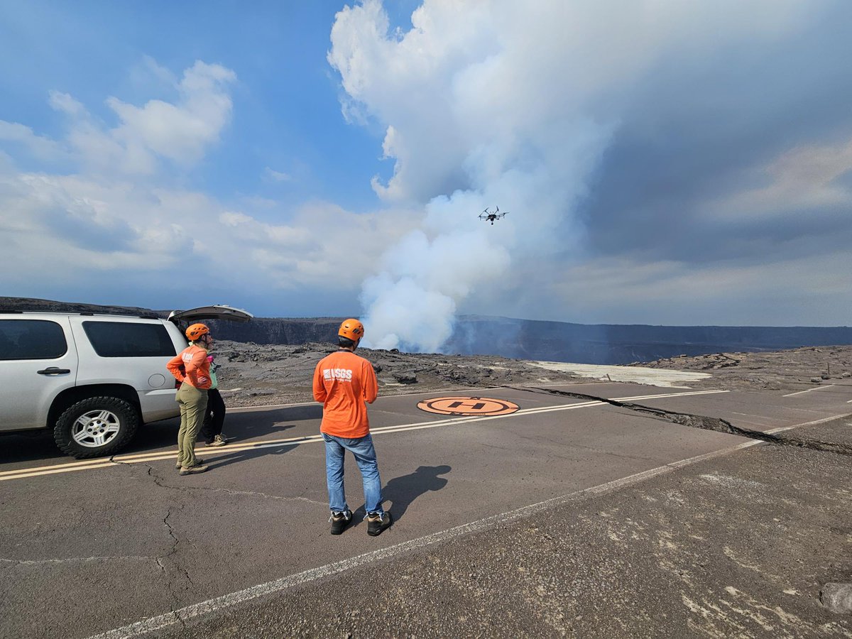 USGS_UAS's tweet image. With permission from Hawaiʻi Volcanoes National Park, @USGSVolcanoes scientists conducted UAS operations at the Kīlauea summit eruption site on January 17, 2025 to assess volcanic gas emissions and take aerial imagery, which will aid in hazard assessment of the ongoing eruption.