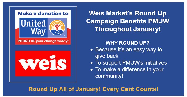 🤠LAST CALL TO ROUND-UP!🤠
Our January Round-up campaign ends Friday! Stop by Weis Markets and choose to Round-up for Pocono Mountains United Way because small donations add up to a huge impact in Monroe County! 🫶 
#RoundUpForUnitedWay #PMUW #MonroeCountyPA #WeisMarkets