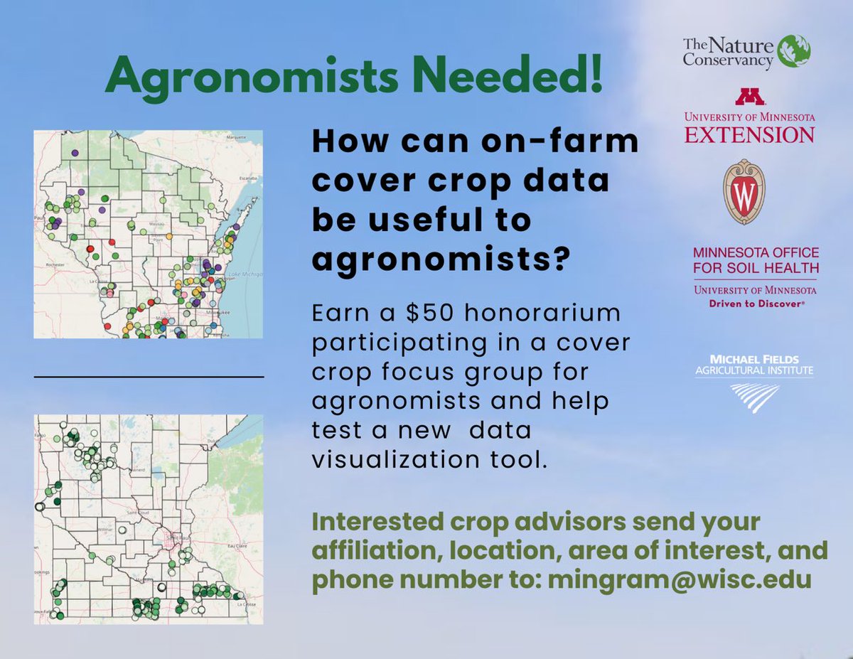 Agronomists/crop consultants working in WI…get paid to participate in a virtual focus group on cover crops.