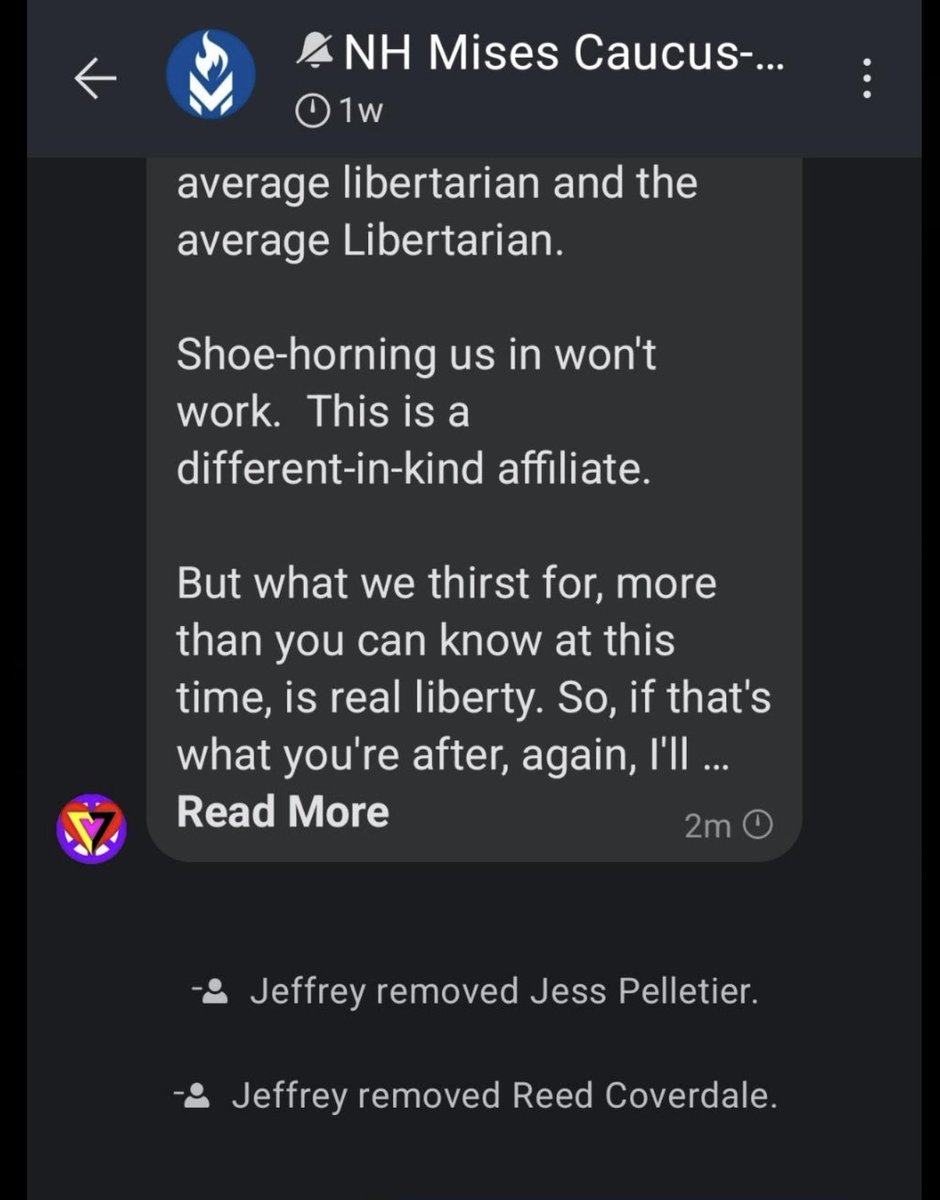 LPNH's tweet image. Let’s not forget that less than two years ago one of the other LNC Chair candidates, @MisesChair, purged the entire NH Mises Caucus because it dared to insist on affiliate autonomy.

New Hampshire told the MC leadership to mind its’ own business and that we wanted to focus on…
