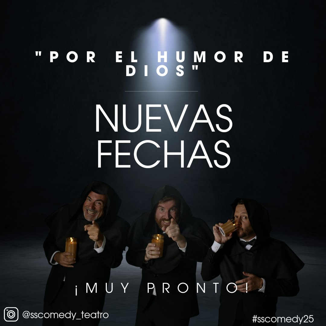 ¡Mañana anunciamos calendario y nuevas fechas!
#sscomedy25 sigue su curso. Celebramos nuestro 25° aniversario encima de las tablas con lo que mejor sabemos hacer: rendir un constante tributo a #LesLuthiers

#PorElHumorDeDios #sscomedy #seguimossiguiendocomedy