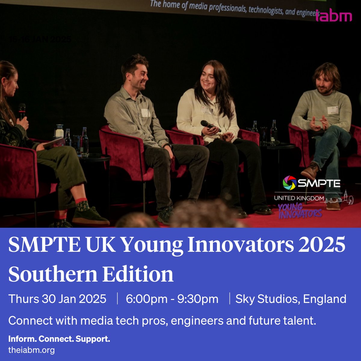 Join us this Thursday for SMPTE UK Young Innovators 2025, 6:00 PM – 9:30 PM at Sky Studios, Isleworth, UK. Enjoy tech talks, networking, and connect with talent. Learn more: ow.ly/auBf50UIkva