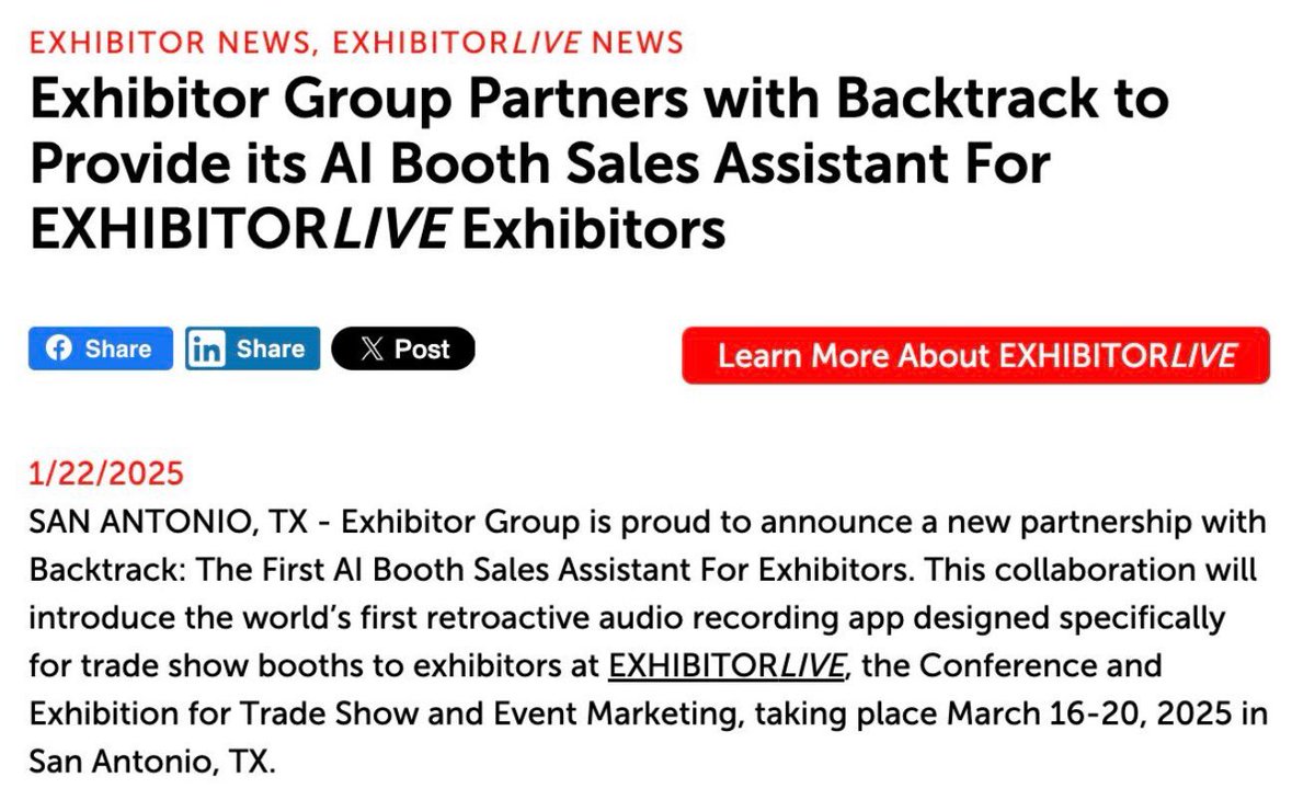 Hunter McKinley🛸 (@huntermoonshot) on Twitter photo Breaking 🚨
<a href="/UseBacktrack/">Backtrack - AI Booth Sales Assistant🛸</a> // <a href="/EXHIBITOR/">Exhibitor Group</a> partner to bring AI to exhibitors at ExhibitorLive Breaking 🚨
<a href="/UseBacktrack/">Backtrack - AI Booth Sales Assistant🛸</a> // <a href="/EXHIBITOR/">Exhibitor Group</a> partner to bring AI to exhibitors at ExhibitorLive