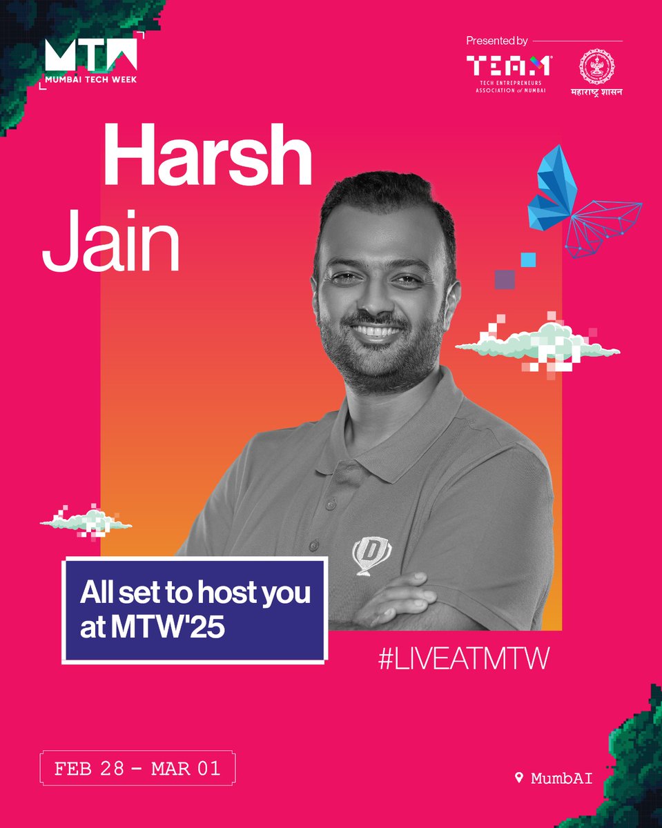 harshjain85's tweet photo. Mumbai is the home of Finance, Retail, Media, Entertainment, Pharma, Sports, Gaming, Real Estate, Healthcare, Hospitality, Telecom, and now AI application! 
Proud to host MTW 2025 'MumbAI' by TEAM @mumbai_tech_ &amp; GoM @Dev_Fadnavis with unreal speakers to hear how this is happ 🙌 https://t.co/GZHEJdwrD4