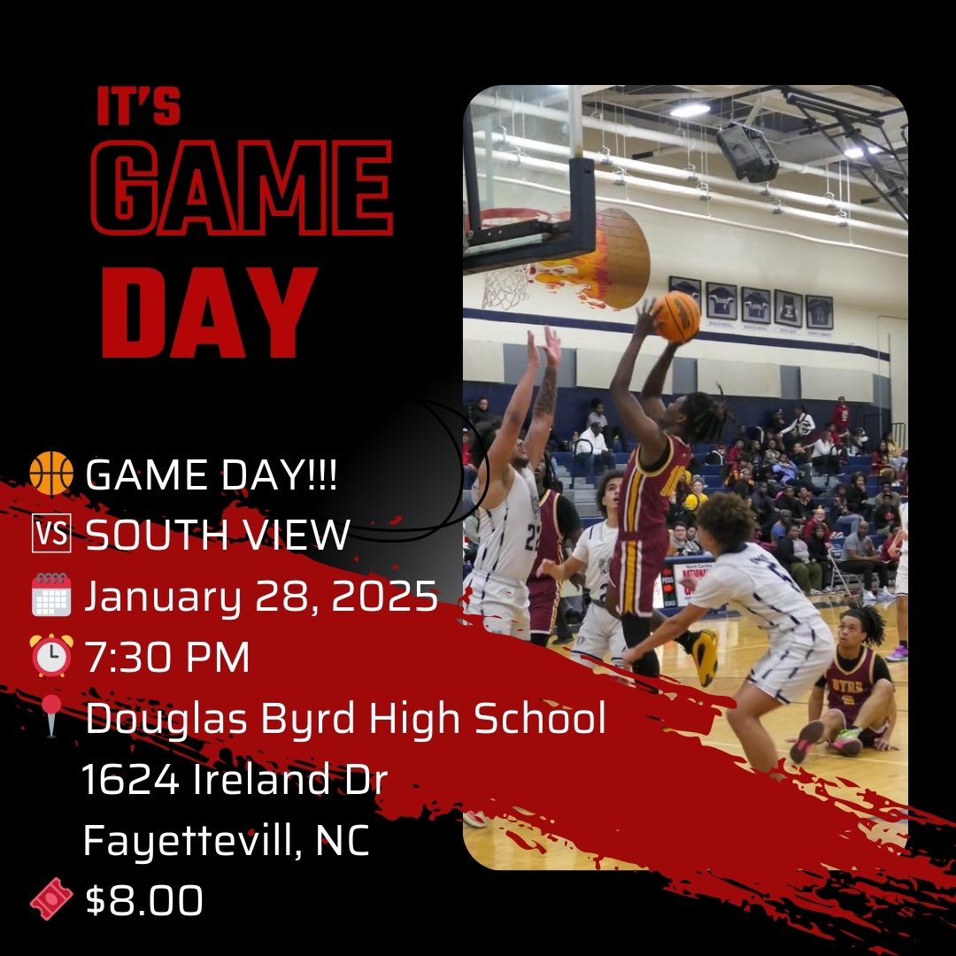 DbhsMens54590's tweet photo. “BLACKOUT NIGHT”

🏀 GAME DAY!!!
🆚 South View
🗓️ January 28, 2025
⏰ 7:30 PM
📍 Douglas Byrd High School 
🎟️ $8.00 https://t.co/0L4bxmWq7s
