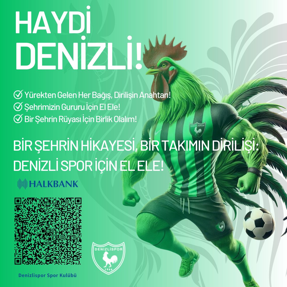 "Bir Şehrin Hikayesi, Bir Takımın Dirilişi: Denizlispor İçin El Ele"

Denizlispor, şehrimizin gururu, tarihimizin parçası ve bir futbol efsanesidir. Takımımızın yeniden güçlenebilmesi ve başarılı bir geleceğe adım atabilmesi için hep birlikte omuz omuza veriyoruz.
