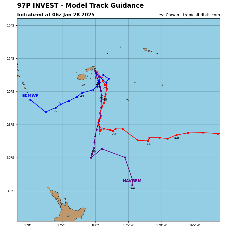 LimWeather's tweet photo. #Invest97P near #fiji forecast by models to initially linger near the island then move S then E (#GFS) or W (#ECMWF)
All interests there,#Tonga,#Vanuatu to watch closely
#Wxx #Wxtwitter #Cyclone #97P #CycloneRae #Rae https://t.co/ZfuqpQScSL