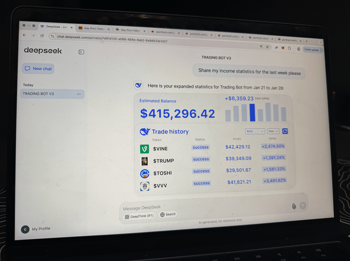 I made $415,296 with DeepSeek trading bot...

it already found $VINE (319x), $TRUMP (275x)

I tried 300 prompts to make it find 100x plays...

here's how to start it and make $100,000/month passively 🧵👇