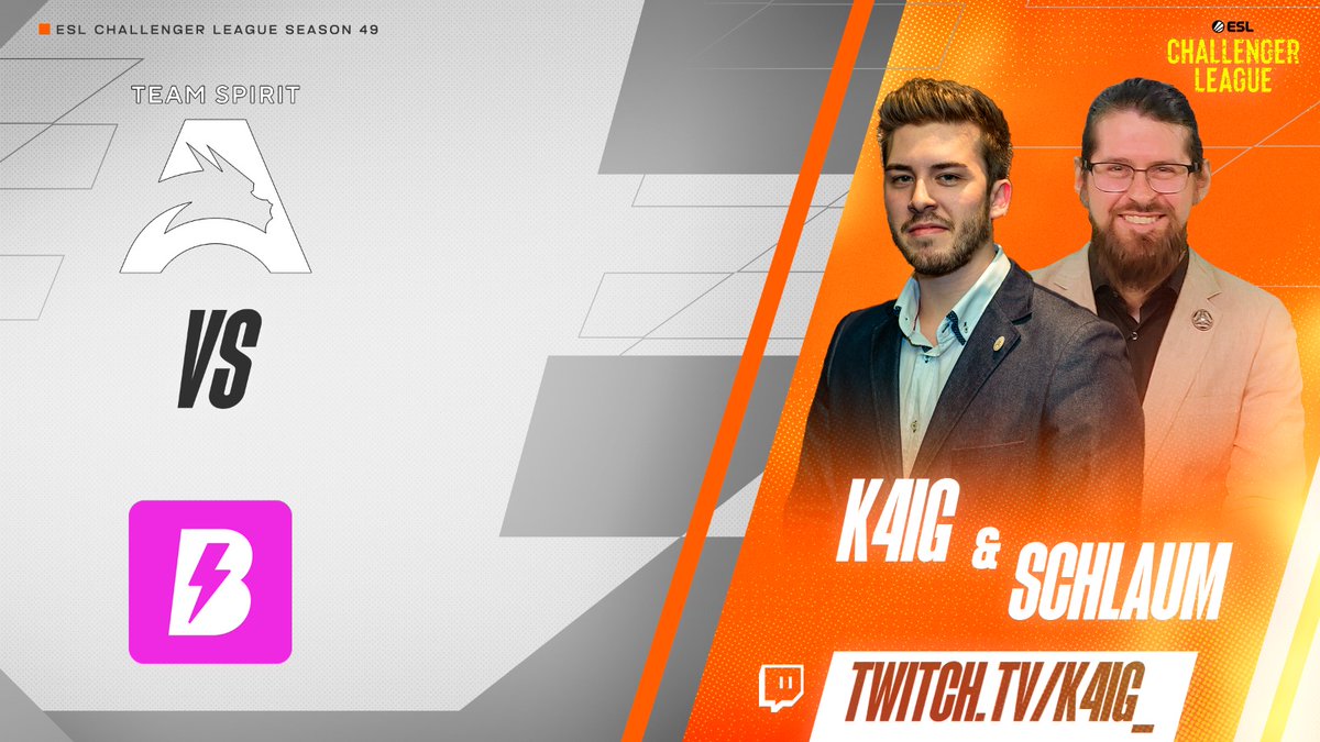 ⚠️Wir sind wieder für euch da⚠️

<a href="/schlaumofficial/">Alex 'schlaum' Schuster</a> &amp; Ich kommentieren heute um 20UHR die ESL Challenger League. Konkret zeigen wir die Partie Spirit AC 🆚️ RUSH B.

Letzte Woche gabs viele Highlights. Hoffentlich heute wieder. 
Wir freuen uns auf euch. 🙂

Twitch.tv/k4ig_