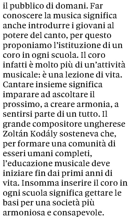 Uto Ughi propone di istituire un coro in ogni #scuola. 
#ritaglietti🗞️<a href="/sole24ore/">IlSole24ORE</a>