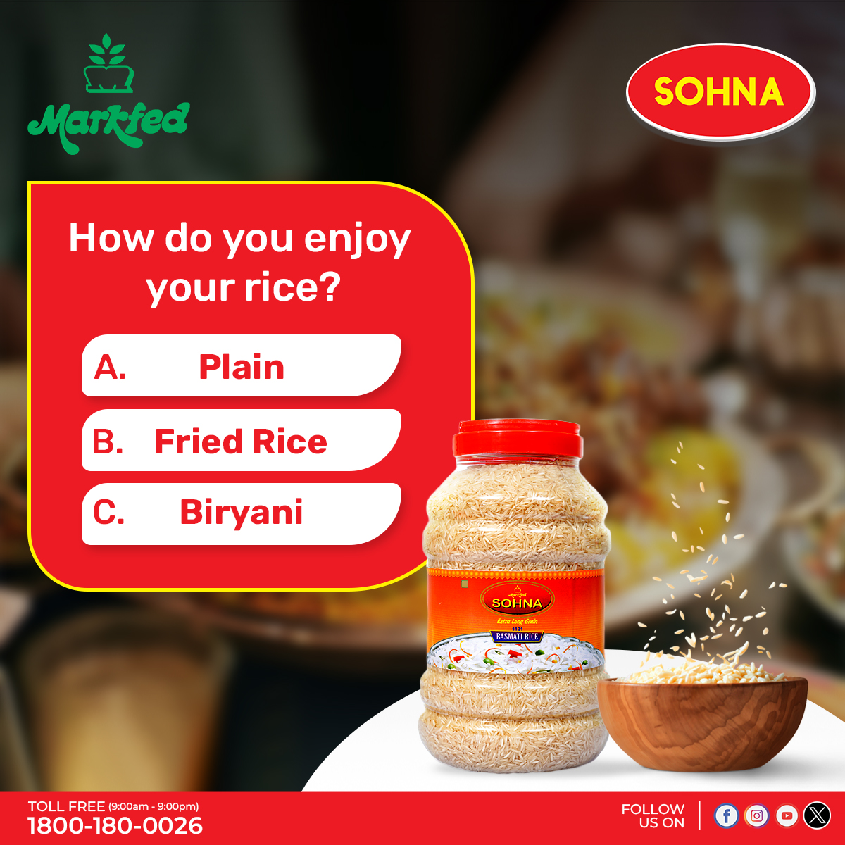 📷 Rice lovers, it's your time to shine! Do you prefer it plain, fried, or as a biryani?

Let us know your top pick with Sohna 1121 Rice in the comments below! 📷📷

To purchase Markfed SOHNA Products, please check the link given: bit.ly/3IOvqoo