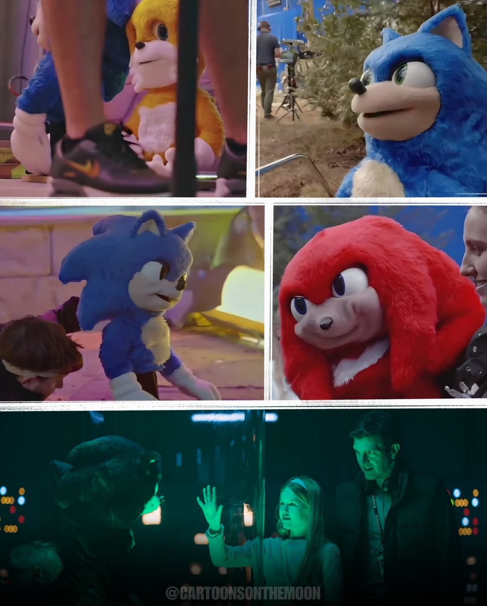 CartoonsOTMoon's tweet photo. En el detrás de cámaras de Sonic 3, se muestran los títeres de tamaño real que utilizaron para que los actores tuvieran referencias visuales al hablar.

Imaginen el talento que deben tener para no partirse de la risa viéndolos https://t.co/XK0abcdc4N