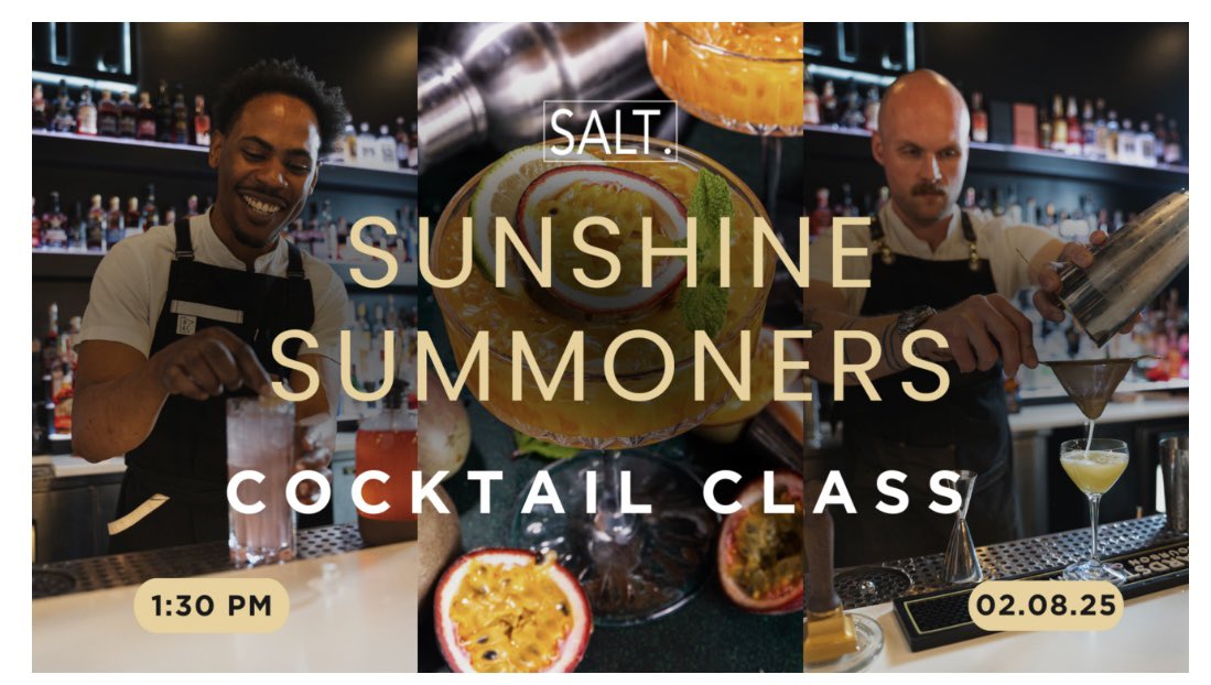 SALTROCKFORD's tweet photo. Sunshine Summoners: cocktail class 

Event Details:
• Date: Saturday, February 8th 
• Time: 1:30 PM
• Location: SALT. (Rockford, IL)
• Cost: $75

Tickets: https://t.co/wQ5rUdVYM4 https://t.co/DQ6nNJnP0w