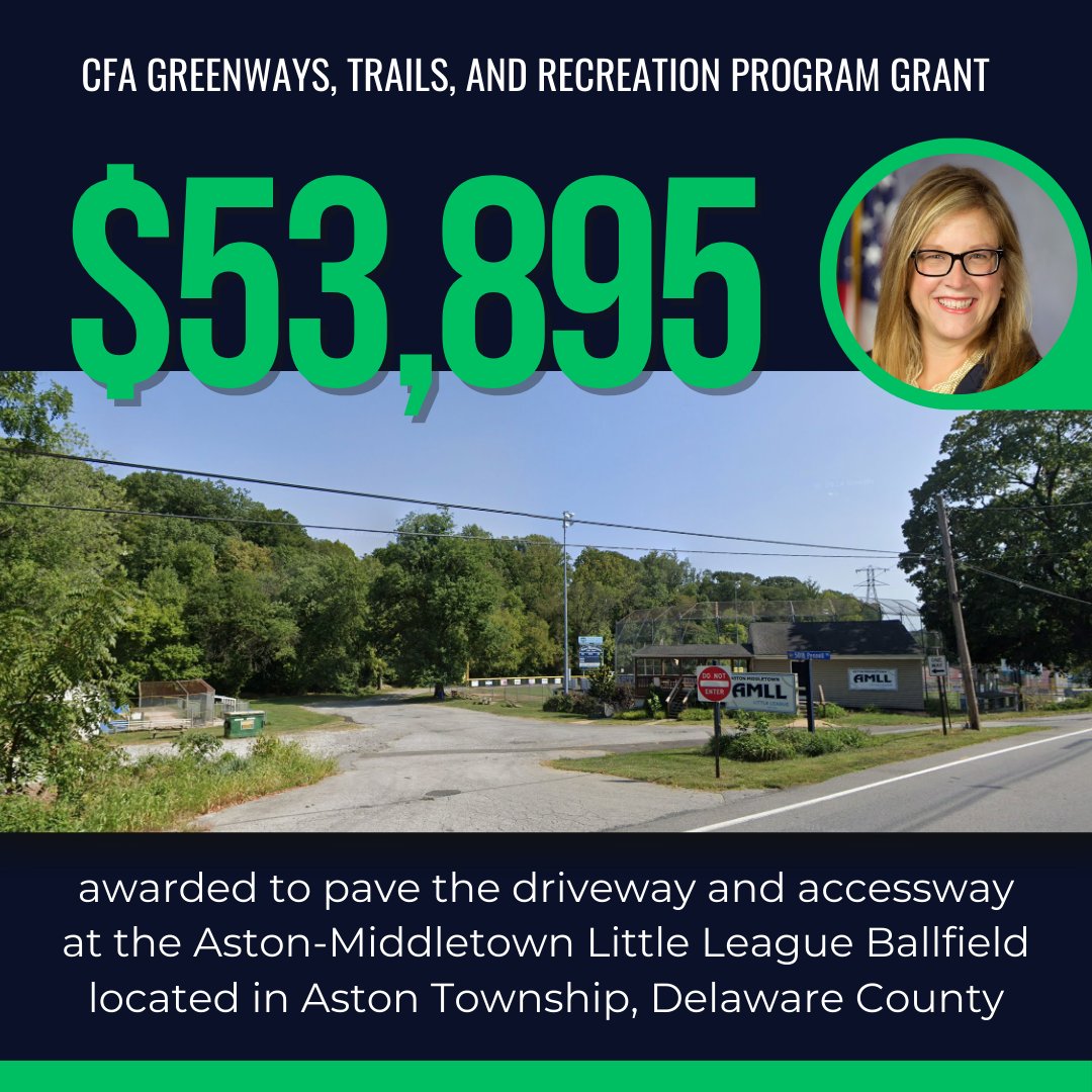 Great news today! I was happy to support this grant that will enhance the Aston-Middletown Little League ballfields and give those who are coming to play ball a smoother, safer ride. pahouse.com/Krueger/InTheN…
