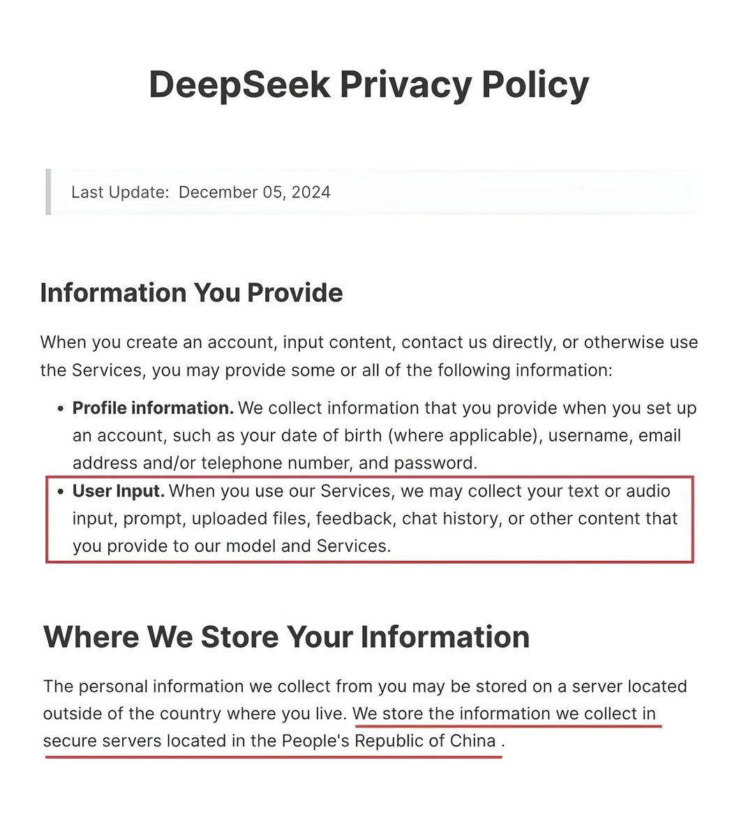 Scary 😱 DeepSeek Privacy Policy 🥲

#deepseekai 
#stockmarketcrash 
#DeepSeekR1
