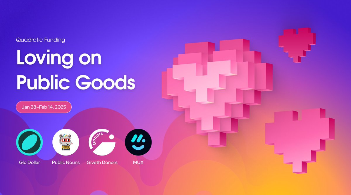 💘 Show Your Love for impact projects - Loving on Public Goods QF Round is LIVE.

From Jan 28 to Feb 14, celebrate Valentine's season with Giveth’s biggest public goods-focused matching pool:

100,000 $USDGLO on @Base! 💝

Donate: giveth.io/qf/all

🧵