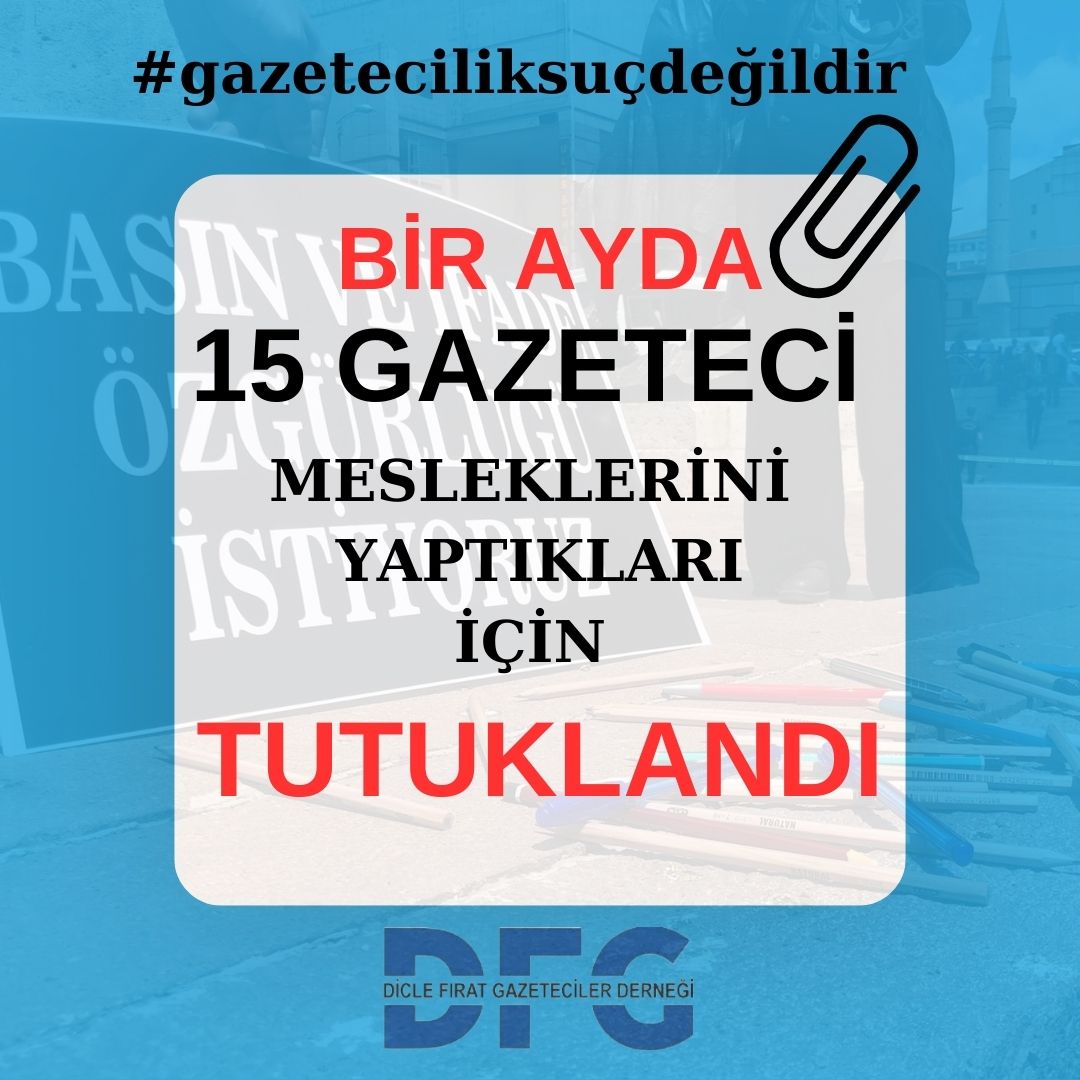 NuriFrt's tweet photo. AYRICA BU AY 15 GAZETECİ TUTUKLANDI
#reyhanhacıoğlu
#rahimekarvar
#neclademir
#ahmetgüneş
#welatekin
#vedatörüç
#eylembabayiğit
#züleyhamüldür
#enessezgin
#pınargayip
#gülistandursun
#serpilünal
#hayritunç
#osmanakın
#canpapilla https://t.co/YEOeVwPDxz