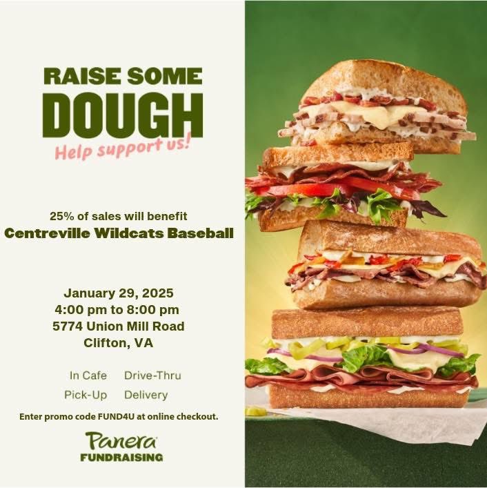 cville_bsbl's tweet photo. Take the night off from preparing food for the family! Come on out to Panera and help support the Wildcats Baseball Program! @CentrevilleAth1 https://t.co/iRDhwGtI1w