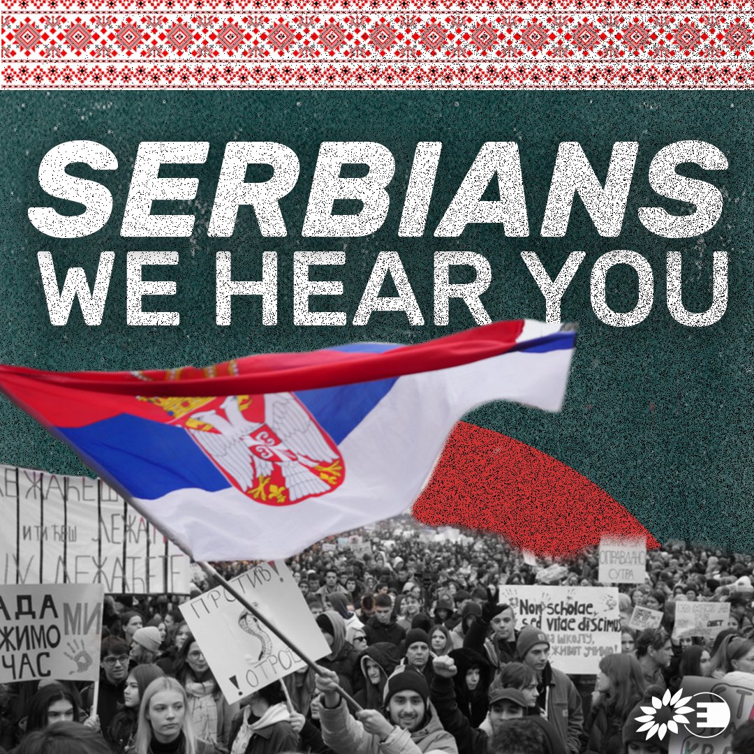 GreensEFA's tweet photo. 🇷🇸We stand with the Serbian citizens protesting!

These massive protests are an outcry for justice in a country ravaged by corruption, media restrictions &amp; opponents’ repression.

"People in Serbia deserve truth and accountability. Europe hears you &amp; supports you!" @VPrebilic https://t.co/mO2jh2crPY