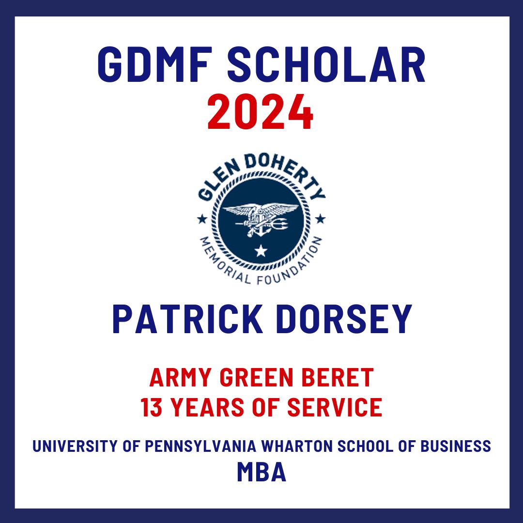 GDMFtweet's tweet image. Introducing 2024 GDMF Scholar, Patrick Dorsey. The attacks on September 11 and the ensuing conflicts inspired him to join the U.S. Army! Learn more: glendohertyfoundation.org/scholar-patric…

#GDMF #GDMFFamily #WWGD #GlenWouldGo #SpecialOps #GlenDohertyMemorialFoundation #NavySEAL #GDMFScholars