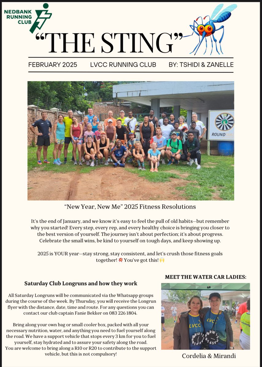 NedbankL's tweet image. 🚀 The Sting – February 2025 is here! 🏃‍♂️🔥

New year, new goals, same unstoppable running family! 💪 Stay motivated, stay consistent, and let’s crush 2025 together. Check out this month’s edition for all the latest club updates!

#LVCCRunningClub #TheSting #KeepRunning